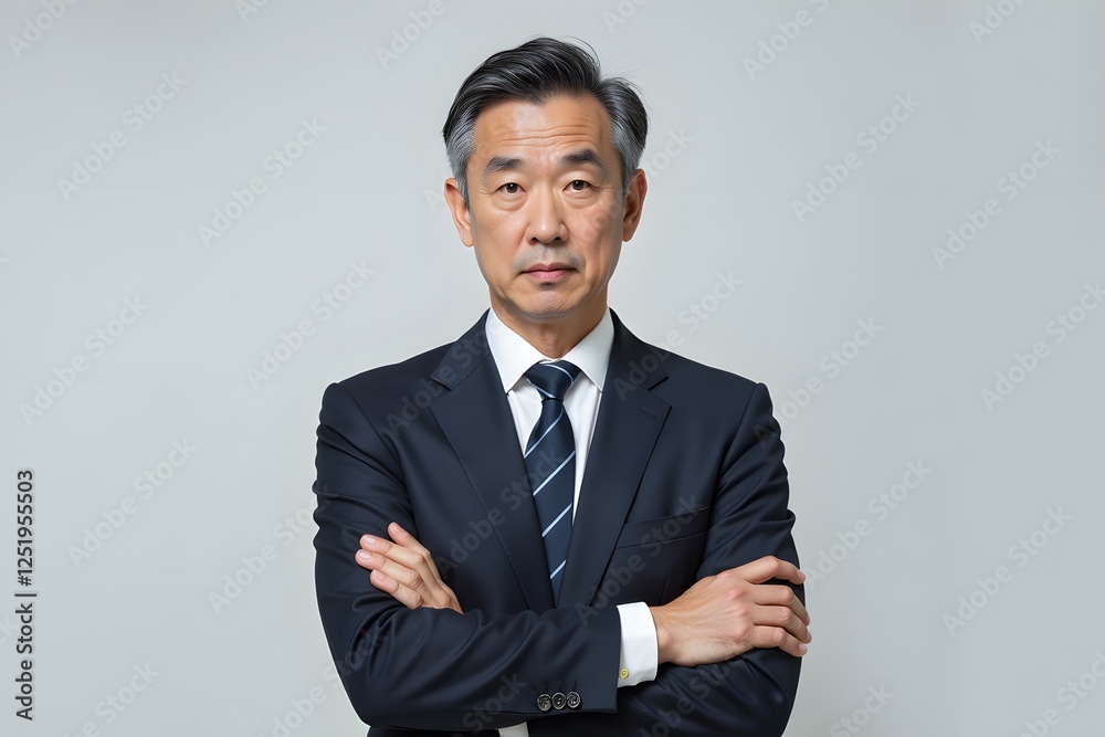 Confident asian mature male in business suit with arms crossed Confident asian mature male in business suit with arms crossed