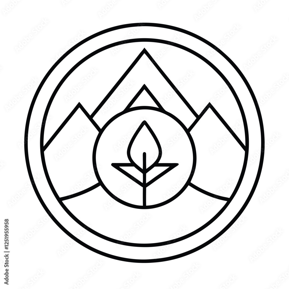 Minimalistic eco-friendly design with mountains and leaf symbol Minimalistic eco-friendly design with mountains and leaf symbol