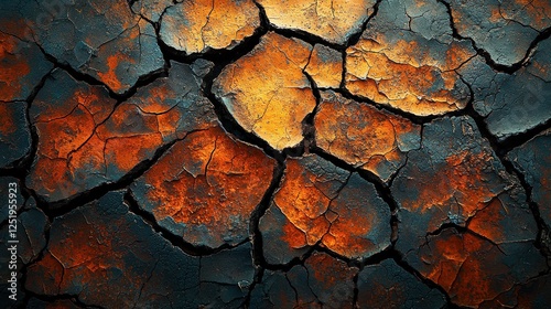 Fiery Hues of Cracked Earth: An Abstract Depiction of Aridity
