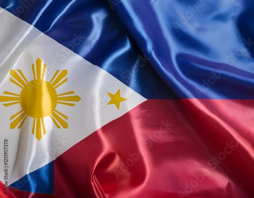 Vibrant Philippines flag waving with luxurious satin texture - Patriotic and cultural symbol
