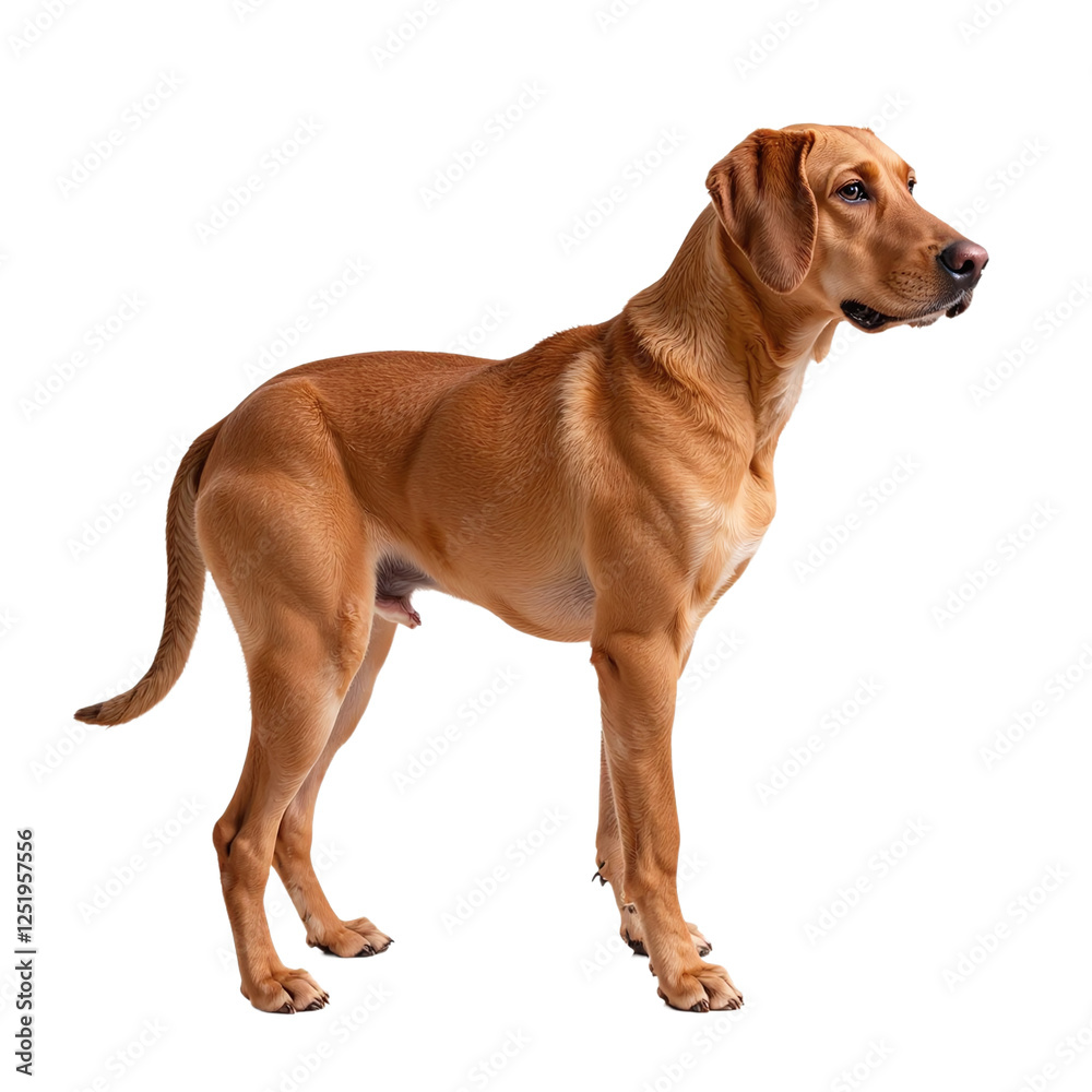 Image of a golden-brown adult dog standing against a cut out background. Image of a golden-brown adult dog standing against a cut out background.