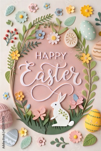 Happy Easter Card with Calligraphic Lettering in Cut Style