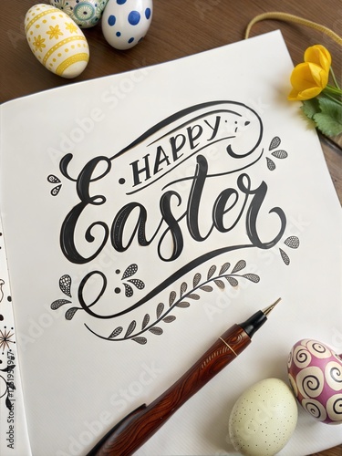 Happy Easter Card with Calligraphic Lettering 