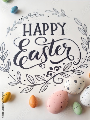 Happy Easter Card with Calligraphic Lettering 