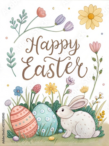 Happy Easter Card with Calligraphic Lettering in Cut Style