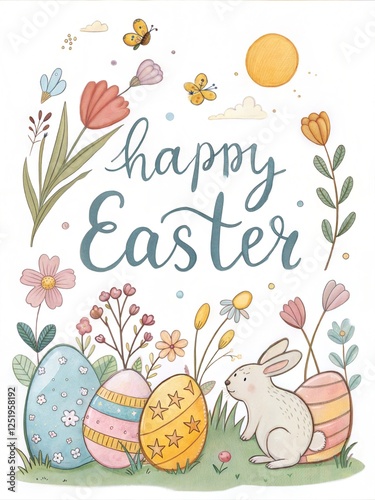 Happy Easter Card with Calligraphic Lettering in Cut Style