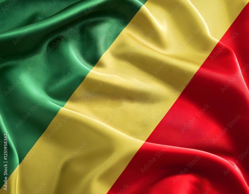 Obraz premium Vibrant Republic of the Congo flag waving with luxurious satin texture - Patriotic and cultural symbol
