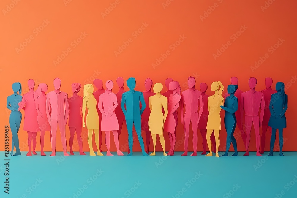 Obraz premium Happy Colorful Paper People Crowd Unity