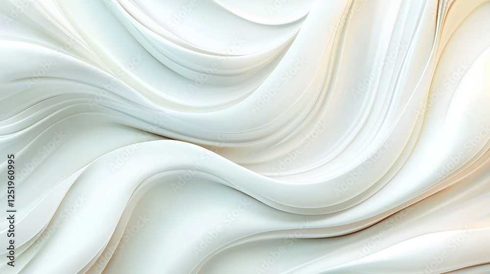 Obraz premium Abstract White Flow: A mesmerizing abstract background with soft, flowing curves in delicate shades of white and gold, evoking a sense of movement and serenity. 