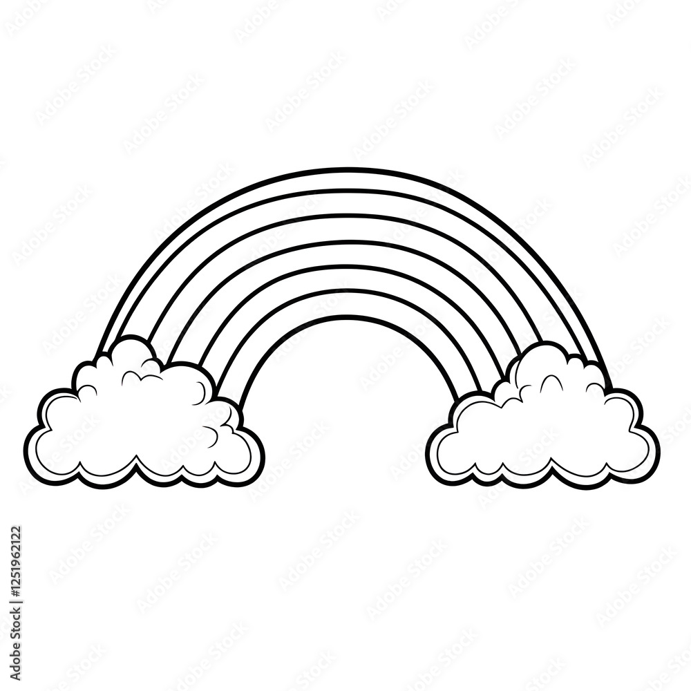 Charming Rainbow and Fluffy Clouds in Black and White Illustration Charming Rainbow and Fluffy Clouds in Black and White Illustration