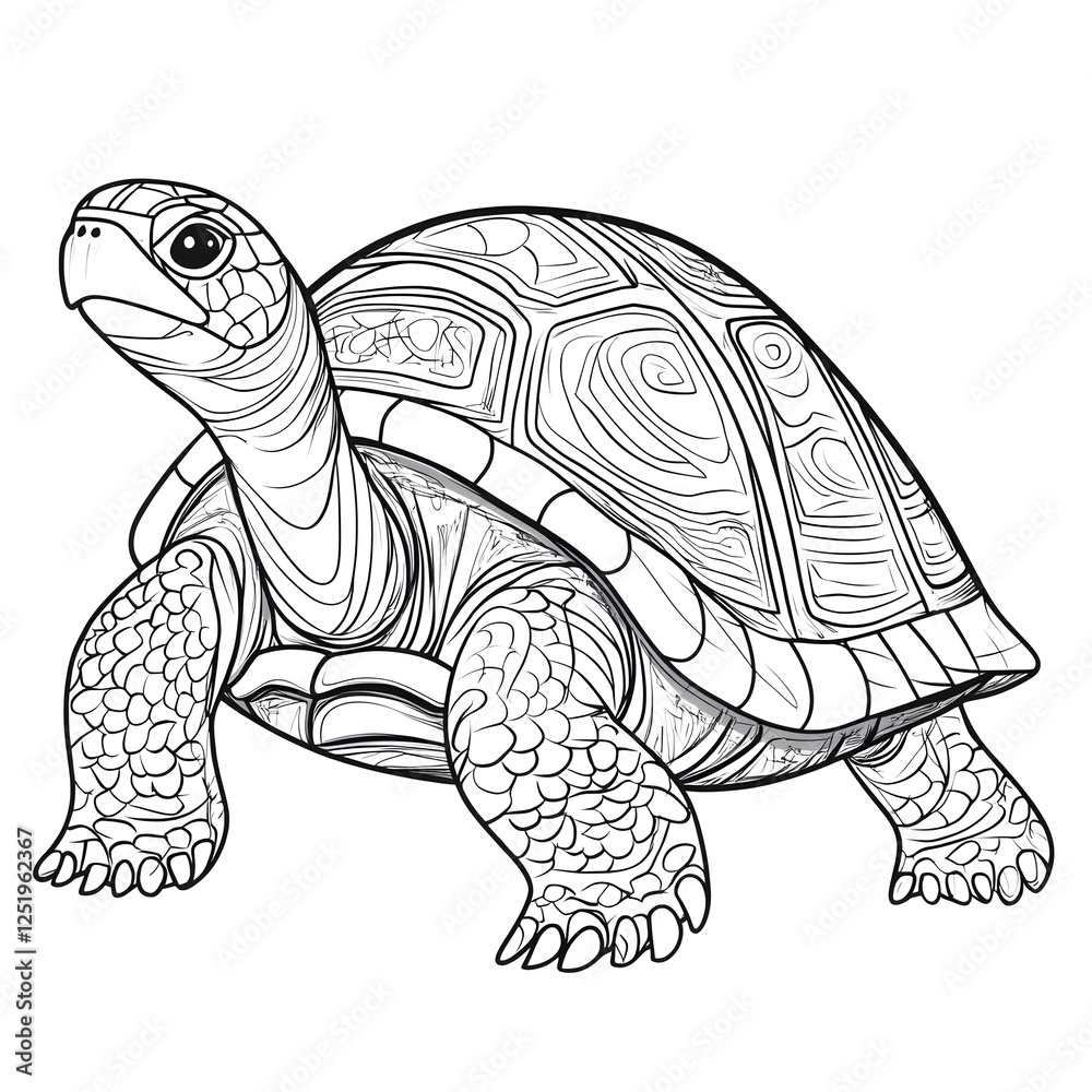 Fototapeta premium Cute Cartoon Turtle with Intricate Shell Design for Coloring
