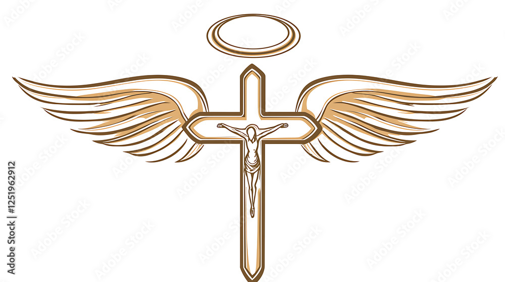 A cross with wings and an angel above it. generated using AI A cross with wings and an angel above it. generated using AI