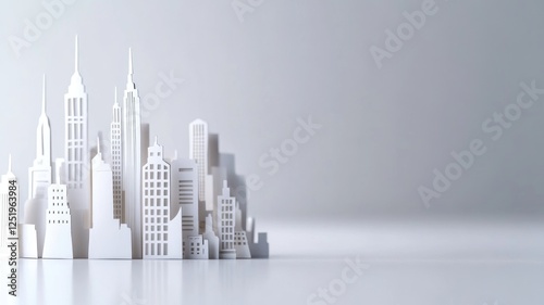 Minimalist white paper cityscape model on background