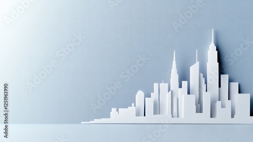 Paper-cut city skyline on blue background