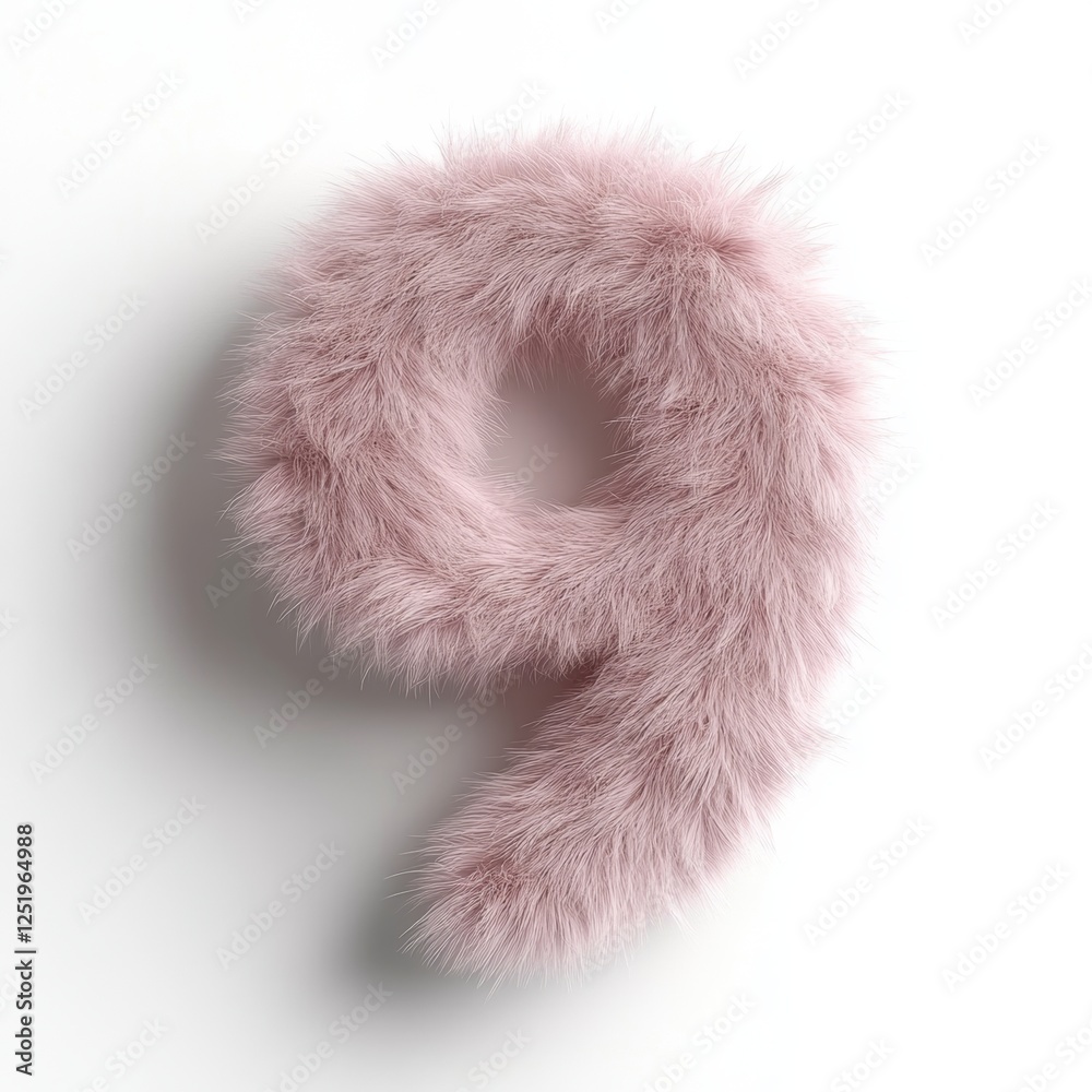 Fluffy light pink letter 9 designed with a 3D rendering style on a clean white background showcasing a soft and playful aesthetic Fluffy light pink letter 9 designed with a 3D rendering style on a clean white background showcasing a soft and playful aesthetic