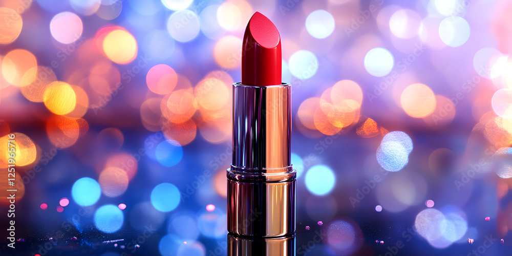 Lipstick Displayed on a Mirrored Surface with Elegant Reflections Lipstick Displayed on a Mirrored Surface with Elegant Reflections