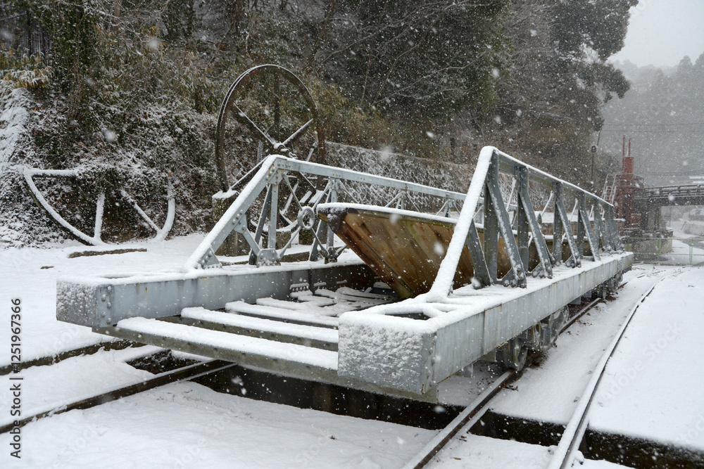 Fototapeta premium 雪のインクライン 京都市左京区