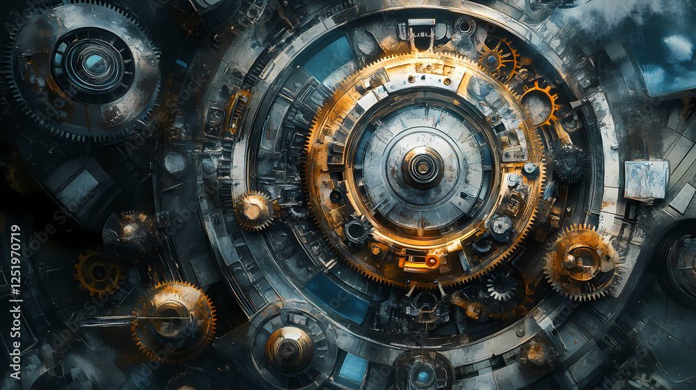 Clockwork realm with gears, springs, and mechanical contraptions. Clockwork Realms. Illustration Clockwork realm with gears, springs, and mechanical contraptions. Clockwork Realms. Illustration