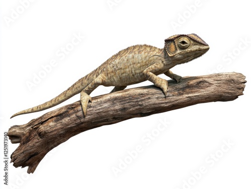 Chameleon On Branch, Isolated, Studio Shot