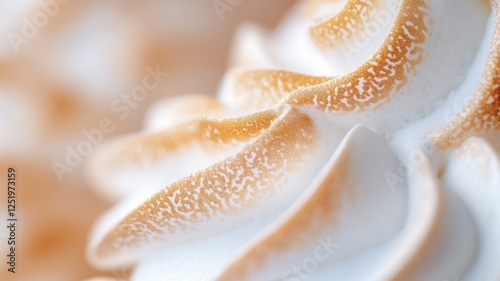 Close-up of toasted meringue peaks, golden brown and white