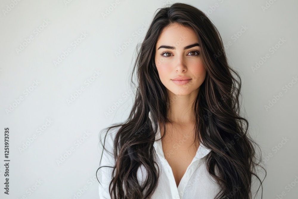 Portrait of a Beautiful Woman with Long, Wavy Dark Hair Portrait of a Beautiful Woman with Long, Wavy Dark Hair