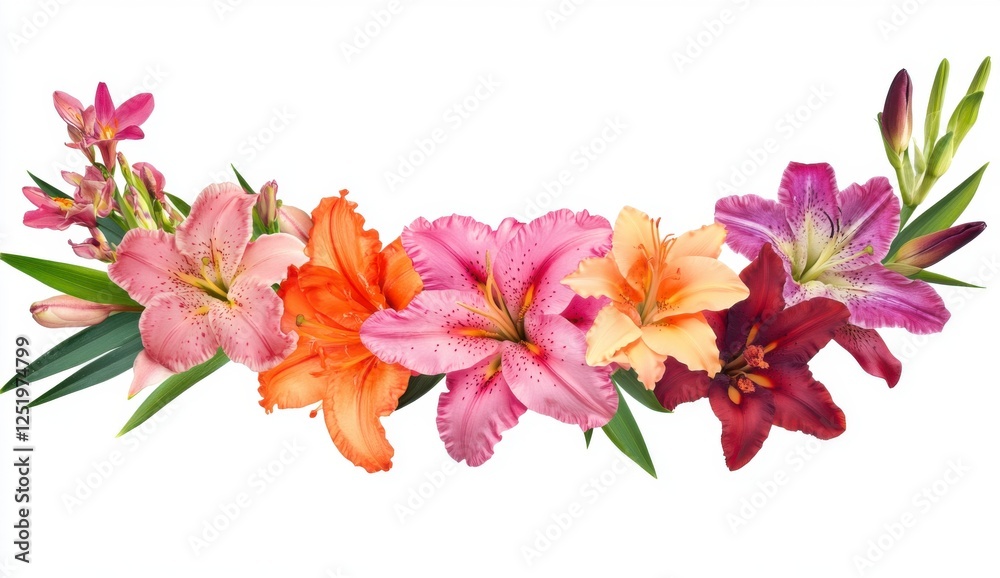 Fototapeta premium Colorful Lily Arrangement On White Background