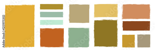 Vector set with doodle rectangular shapes in neutral autumn colors, Fun shapes with rough edges in earthy brown colors, graphic design elements, backgrounds, borders and frames