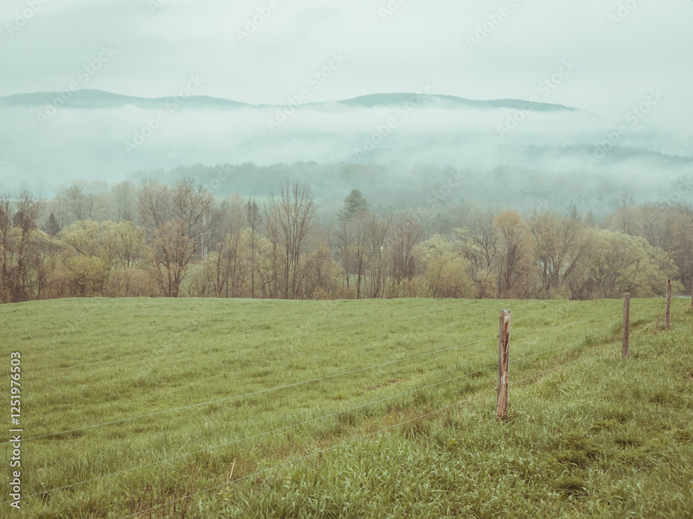 Obraz premium Rural Upstate New York Farm Field and Vermont Mountains 