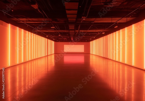 Empty Exhibition Hall With Orange Light