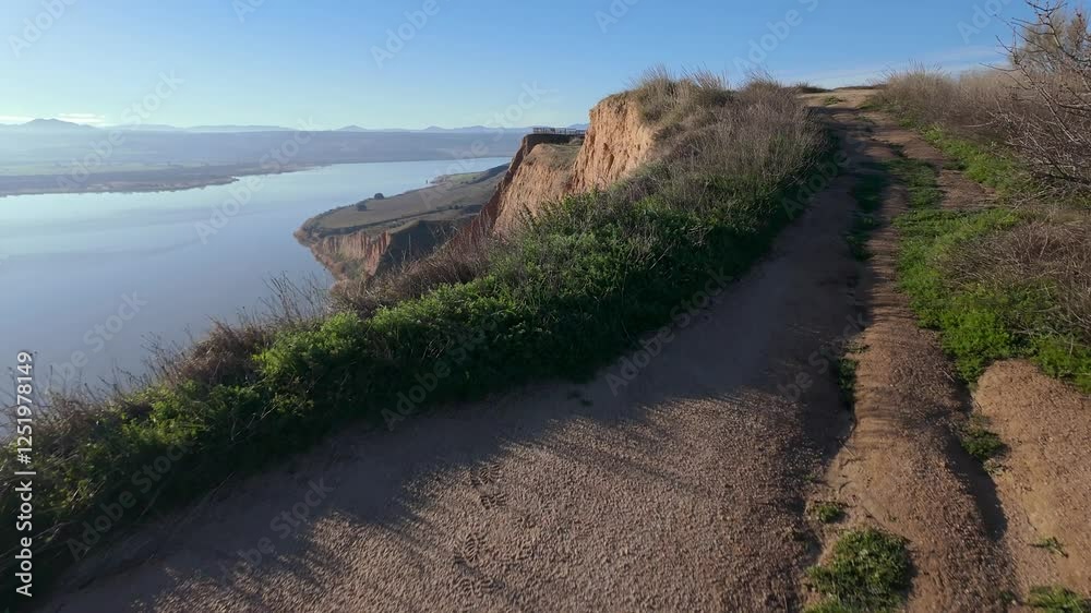 View from the cliffs of the Castrejon reservoir at dawn, Toledo, Castilla la Mancha