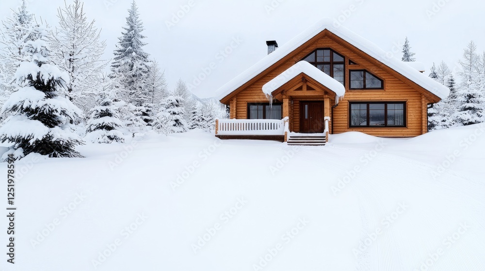 Snowy log cabin in winter forest; peaceful mountain retreat; ideal for winter holidays Snowy log cabin in winter forest; peaceful mountain retreat; ideal for winter holidays