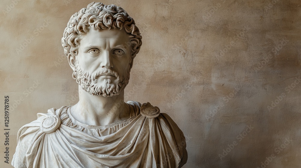 Naklejka premium A marble bust of a noble figure with intricate hair details, isolated against a minimalistic background
