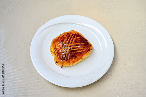 Turkish pastry product , tasty pogaca, acma . Simit, gevrek. Turkish Pastries; peynirli, patatesli, kasarli pogaca, sosili acma, dereotlu pogaca,  borek, acma, ay coregi at patisserie showcase. photo