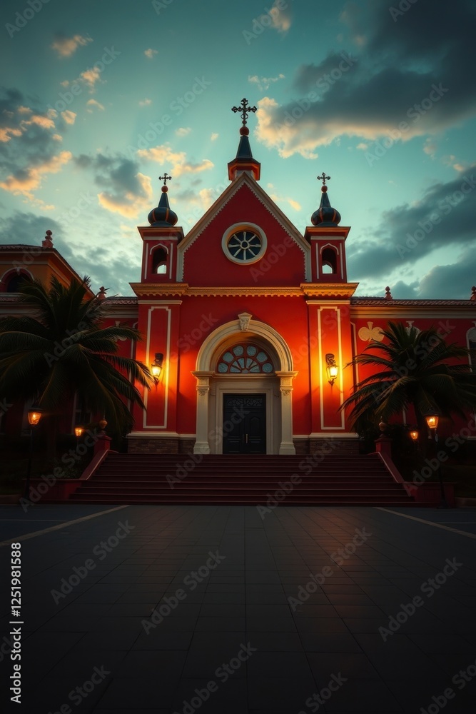 Charming White Church Surrounded by Palm Trees Charming White Church Surrounded by Palm Trees