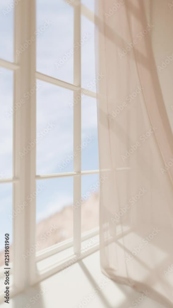 Subtle Window View Minimalist window scene with subtle sheer curtain and sunlight looping ...