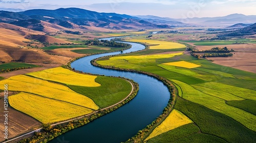 Economic growth and natural beauty river valley aerial view vibrant landscape nature's contrast