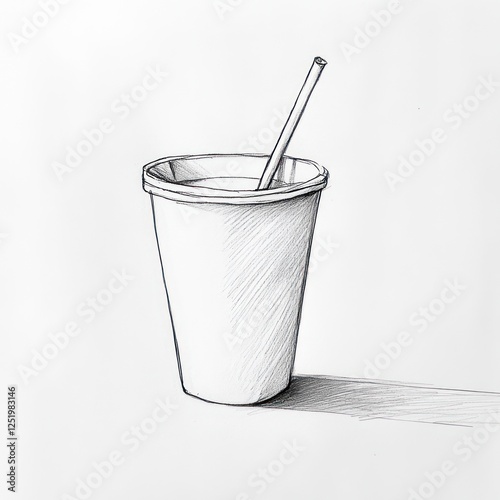 Hand-drawn Paper Cup with Straw photo