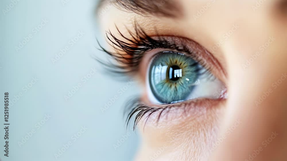 Woman opening and closing beautiful blue eye montage