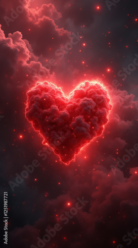 A Red Heart Pulsating Like a Living Organism, Surrounded by Swirling Clouds of Glowing Stars