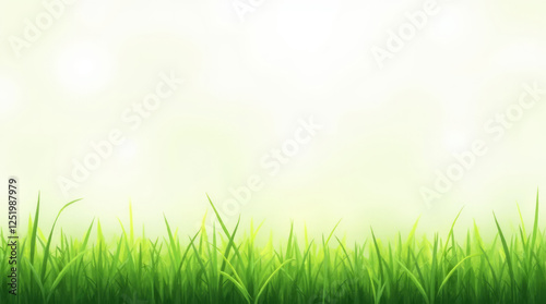 Fresh Vibrant Green Grass Growing Along the Bottom of the Frame with Soft Natural Lighting