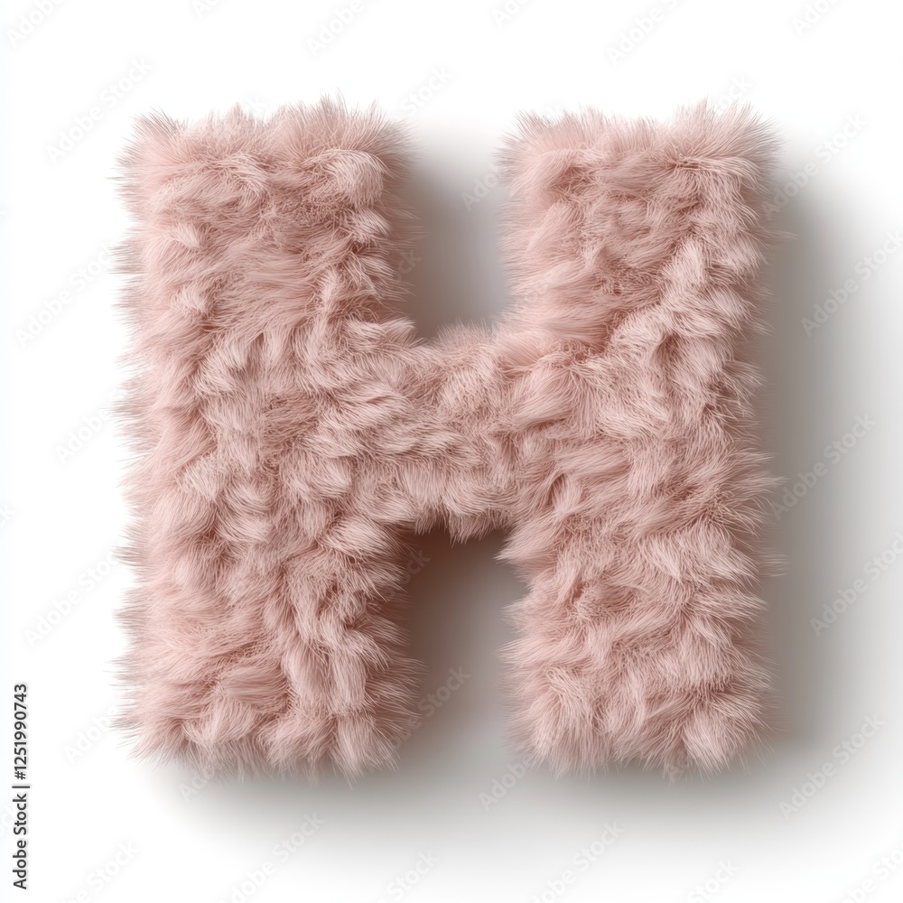 Fluffy pink letter H rendered in 3D with wonderful texture on a clean white background showcasing creative design Fluffy pink letter H rendered in 3D with wonderful texture on a clean white background showcasing creative design