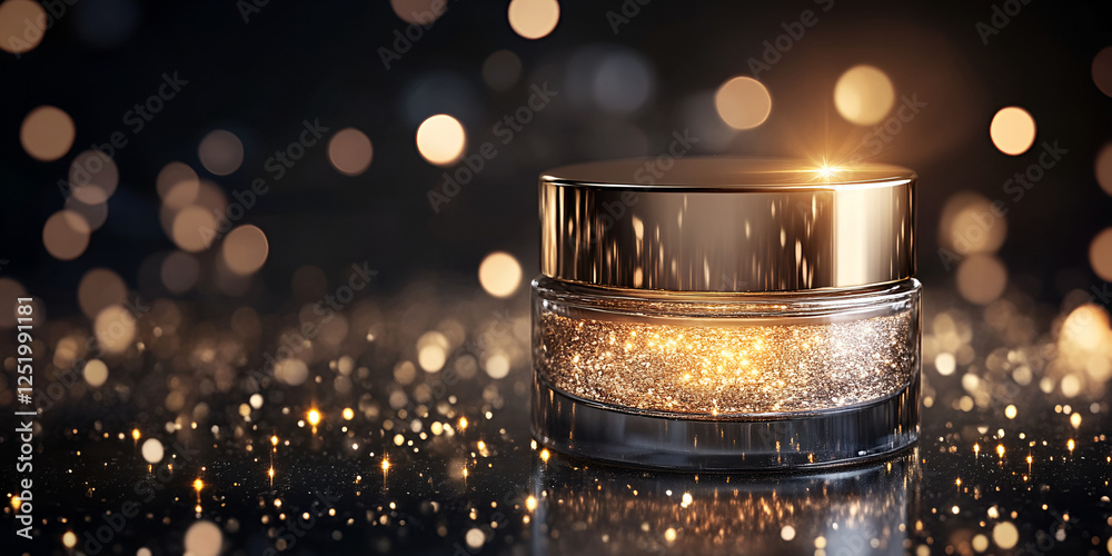 Luxury Face Cream Jar with Shimmering Golden Glow and Elegant Design Luxury Face Cream Jar with Shimmering Golden Glow and Elegant Design