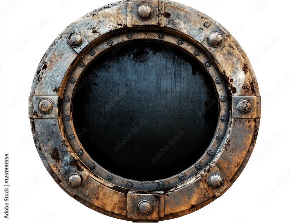 Fototapeta premium Rusty Metal Round Porthole, Vintage Industrial Design