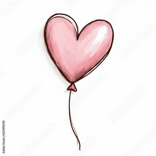 Hand-Drawn Sketch of a Heart-Shaped Balloon Floating in the Air with Expressive Lines