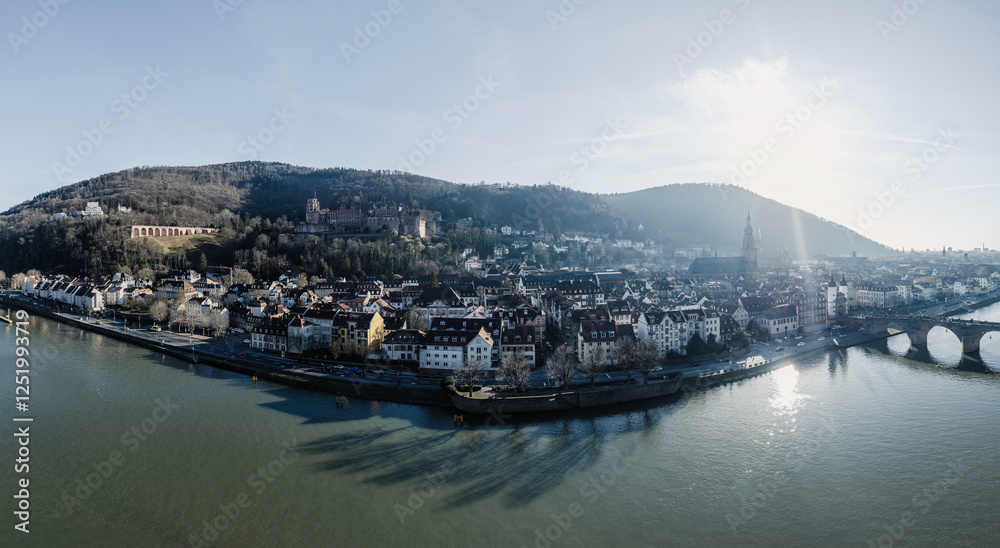 Obraz premium Heidelberg, Germany – Historic University Town with Heidelberg Castle, Old Bridge, and Scenic Neckar River Views | Romantic Old Town and Cultural Landmark in Baden-Württemberg