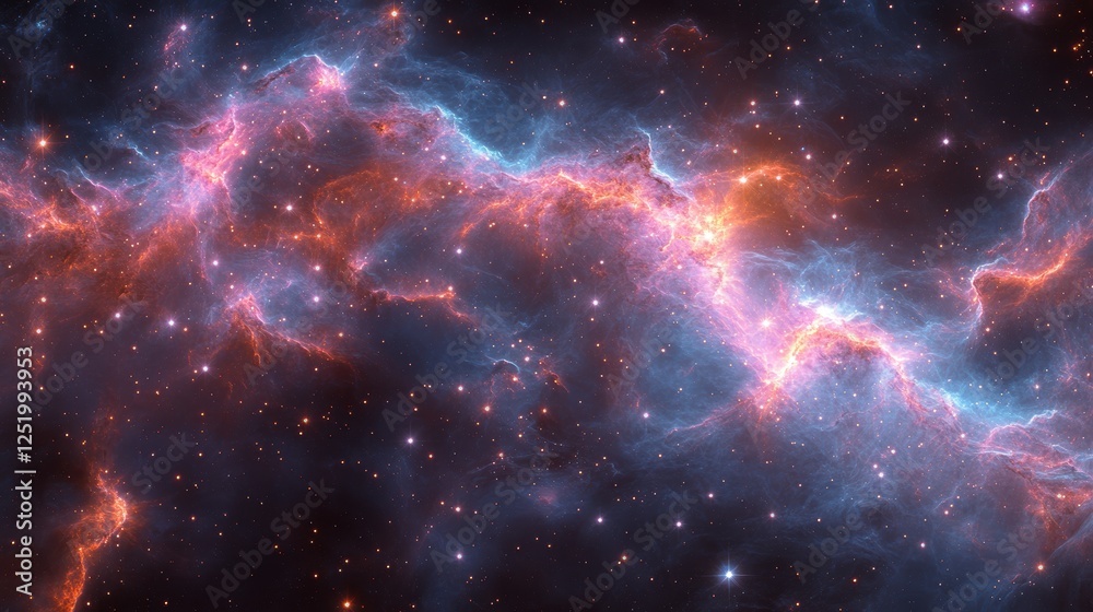 Fototapeta premium A vibrant cosmic nebula showcasing colorful gas and stars in deep space.