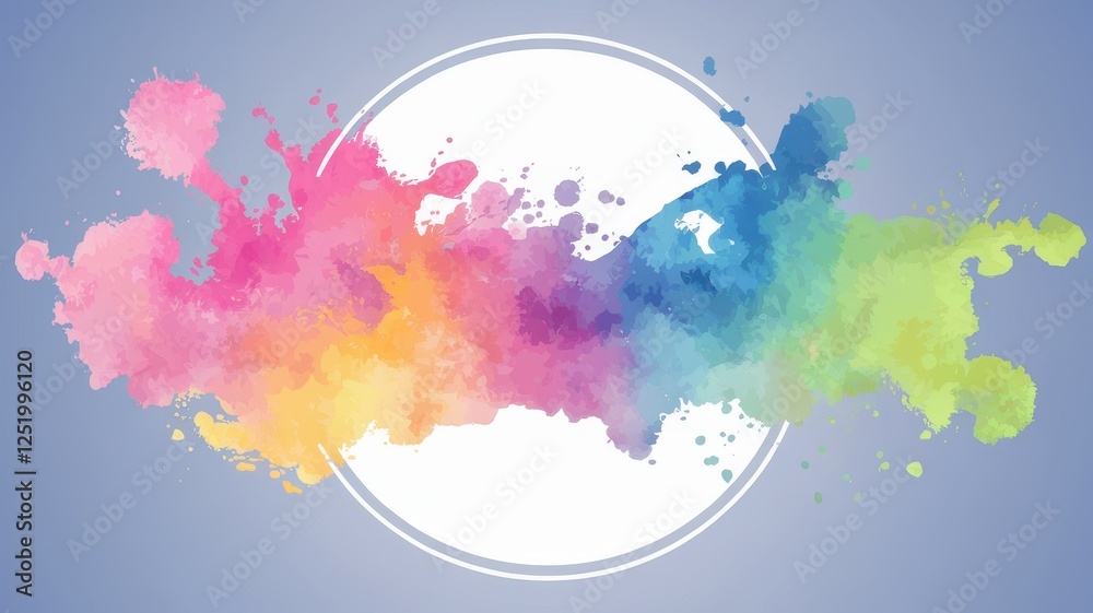 Fototapeta premium A vibrant splash of colorful watercolors creates a lively backdrop, featuring shades of pink, blue, green, and yellow against a soft blue background.