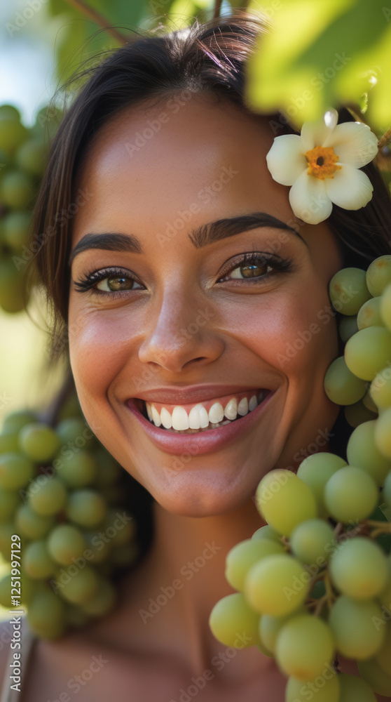 Tropical Vineyard at Harvest – Extreme Close-Up Portrait of a Latina Woman Tropical Vineyard at Harvest – Extreme Close-Up Portrait of a Latina Woman