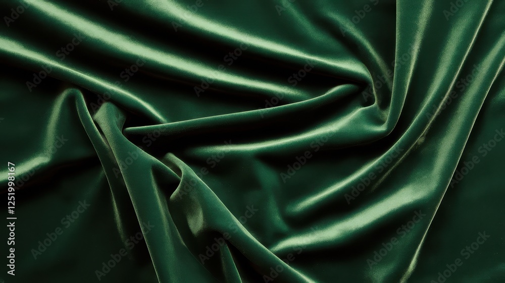 Obraz premium Luxurious emerald green satin fabric draped elegantly, showcasing soft folds and a glossy sheen.