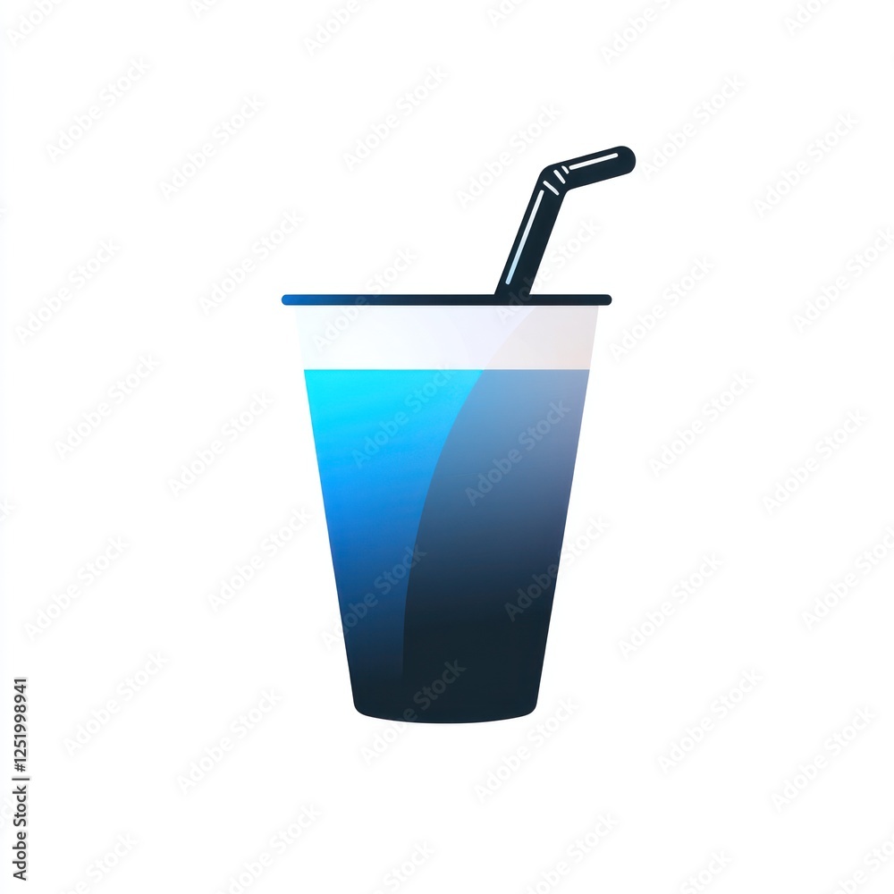 Stylized illustration of a blue drink in a paper cup with straw Stylized illustration of a blue drink in a paper cup with straw
